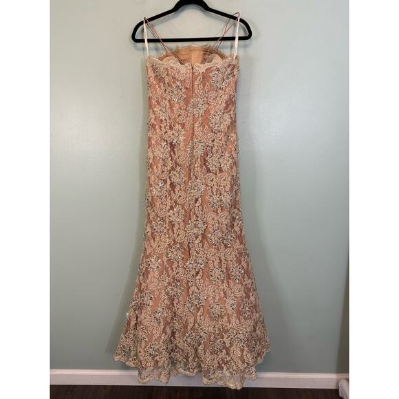 Jovani Floral Lace Evening Ball Gown Dress Prom Formal Sequin Beaded 12 Beige - Picture 2 of 14